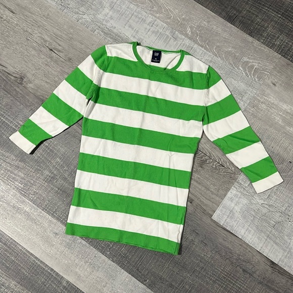 Gap Crewneck Chunky Green & White Stripe Sweater Women’s Size XS Stretch - Picture 2 of 11